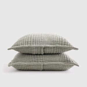 QUINCE Organic Cotton Channel Stitch Sham Set King Green 6682